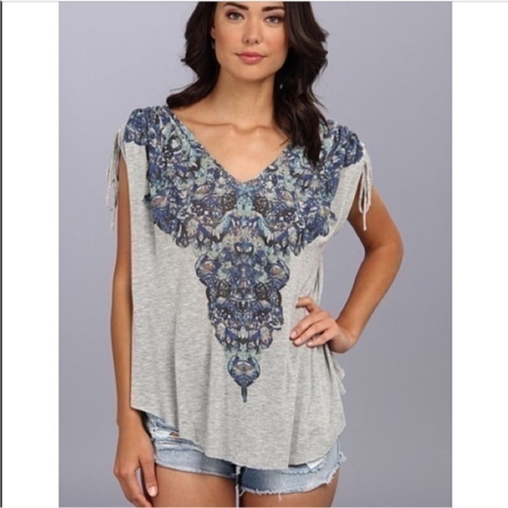 Free people moon dance abstract print on front solid print on back tee